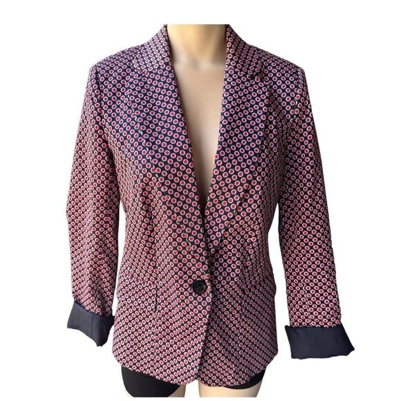 Michael Michael Kors Blazer Jacket Lined Pockets Red Dots Print Women's Sz 8 EUC - Picture 1 of 11